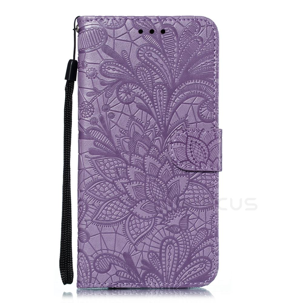Spitze Blume Leder Flip Brieftasche Fall für Huawei P30 Lite Y5 Y6 Y7 2019 P Smart Honor 50 70 80 9 10 20 Lite 10i 8X 7A 7C 9X 8A A X8 9C Buch Stil Abdeckung Huawei Y6 2019 violett