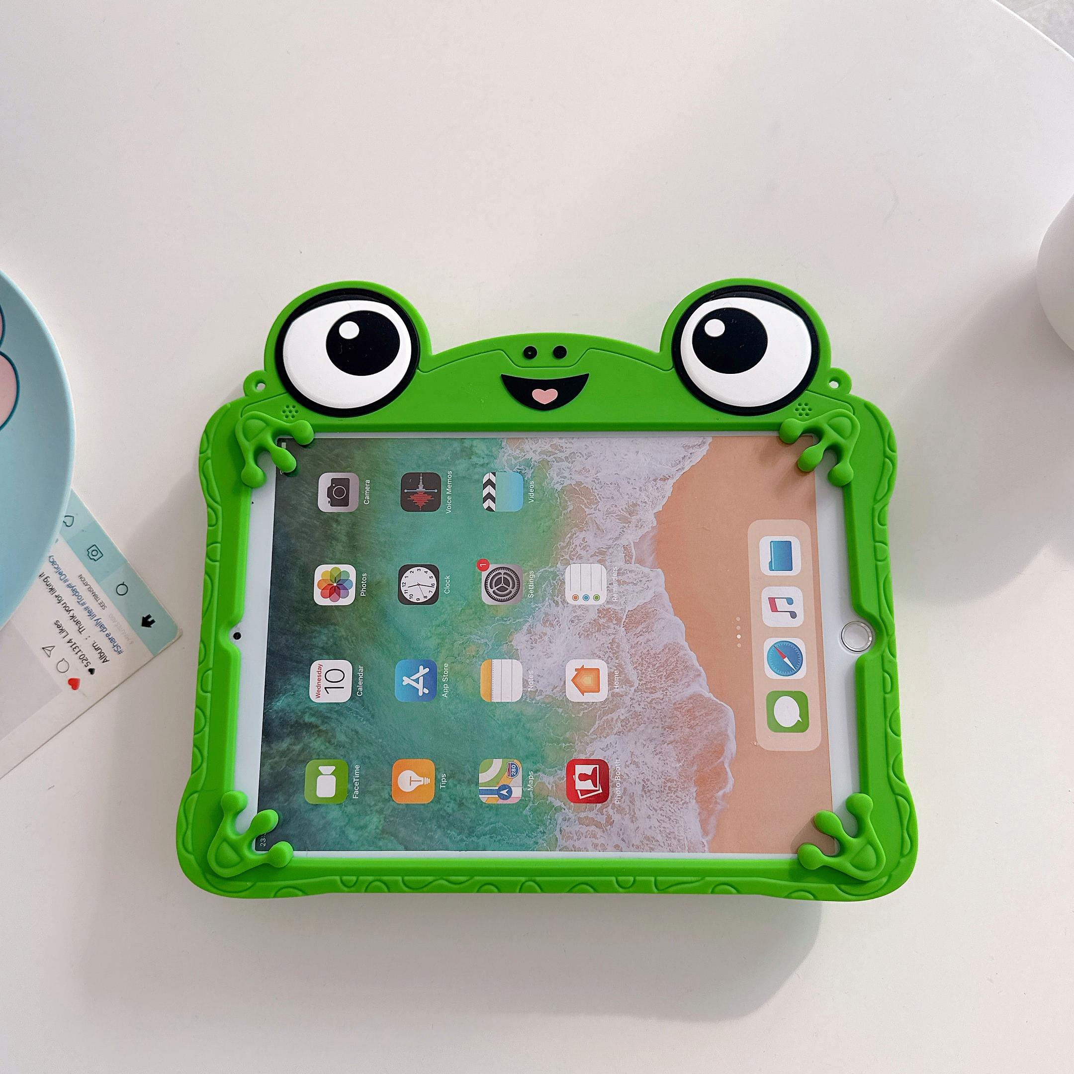 3D Süßes Cartoon Frosch Krokodil Kinder Silikon Tablet Hülle Mit Schultergurt Für iPad Air M4 A19 Mini 6 7 iPad 5/6/7/8/9/10/11/12. Pro11 Hülle Ständer iPad A19 11in (2026)