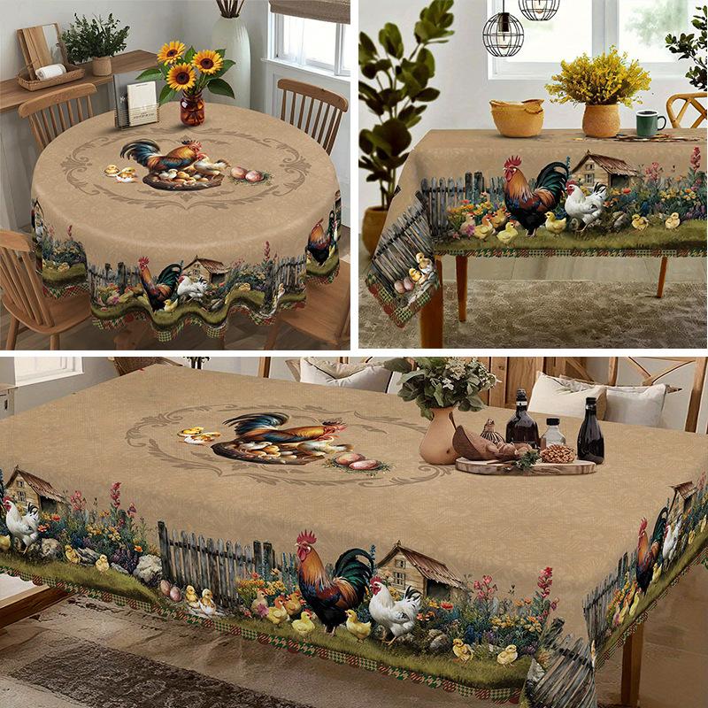 1 Stück Tischdecke mit Vintage-Muster, Wunderschöne Frühlings-Tischdecke mit süßem Hasen und goldenem Ei, Florale rechteckige Tischdecke, Dekorative Tischdecke, Küchenzubehör rect  152*254cm