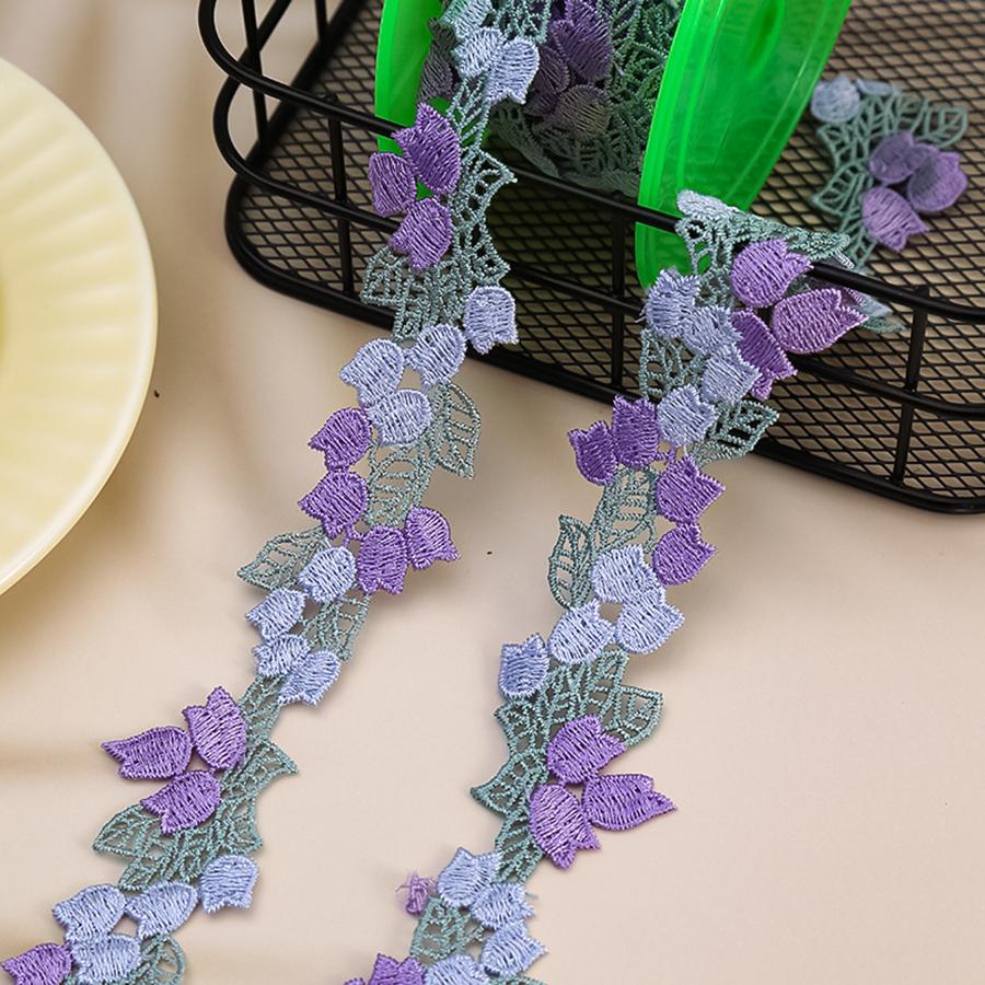 1 Yards lila orange Blumen Stickerei Spitze Guipure Band Applikation Hochzeitskleid Kopfschleier DIY Nähzubehör 3,7 cm breit violett