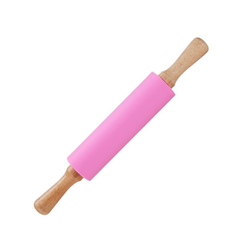 1 stücke Silikon Nudelholz Holzgriff Roller Mehl Stick Antihaft-knödel Haut Nudelholz Haushalt Backen Werkzeuge 43cm rosa