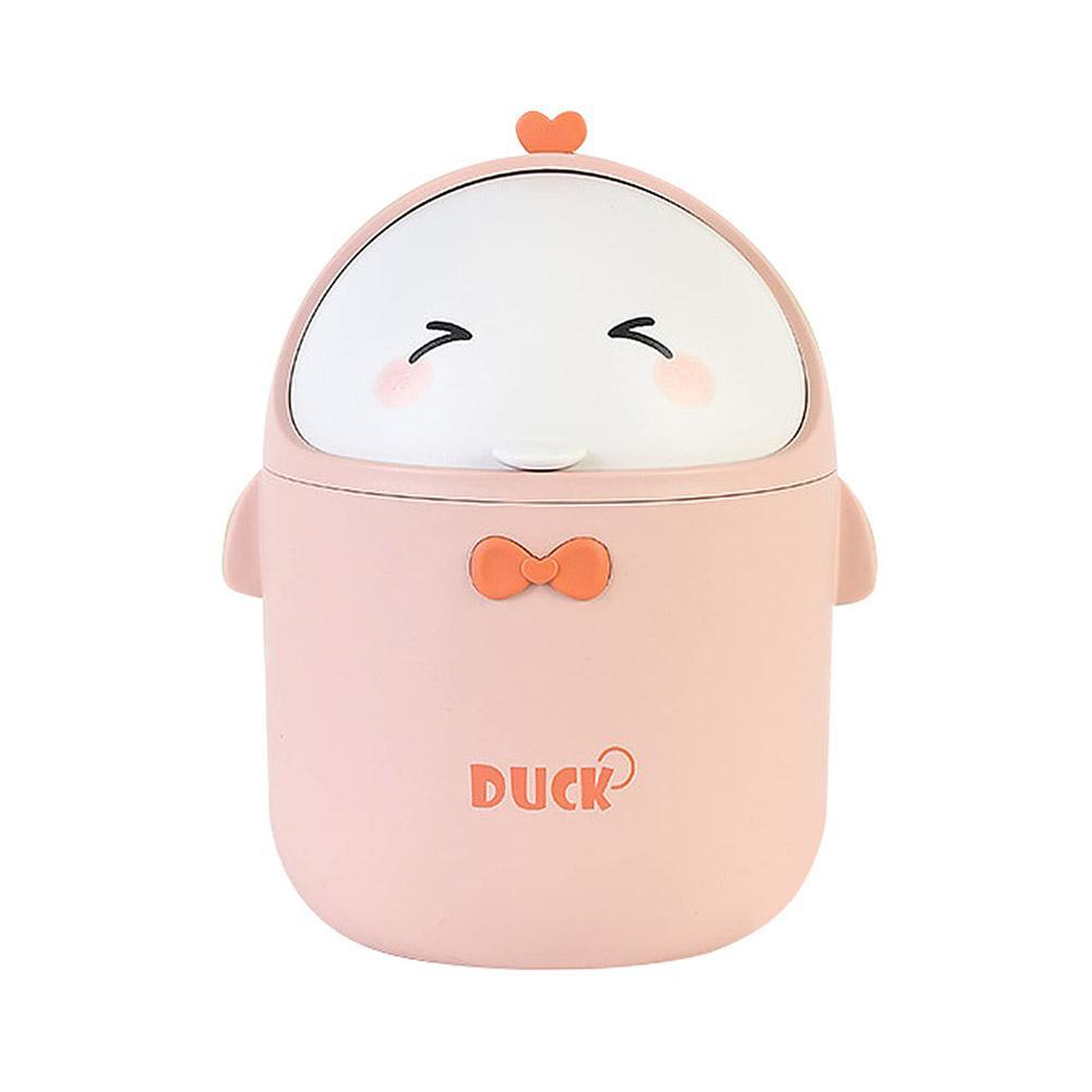 Mini-Mülleimer für den Schreibtisch, mit Deckel, tragbarer, niedlicher Cartoon-Mülleimer, Schlafzimmer-Organizer, Büro, Auto, kleiner Mülleimer, Aufbewahrung von Schreibwaren rosa
