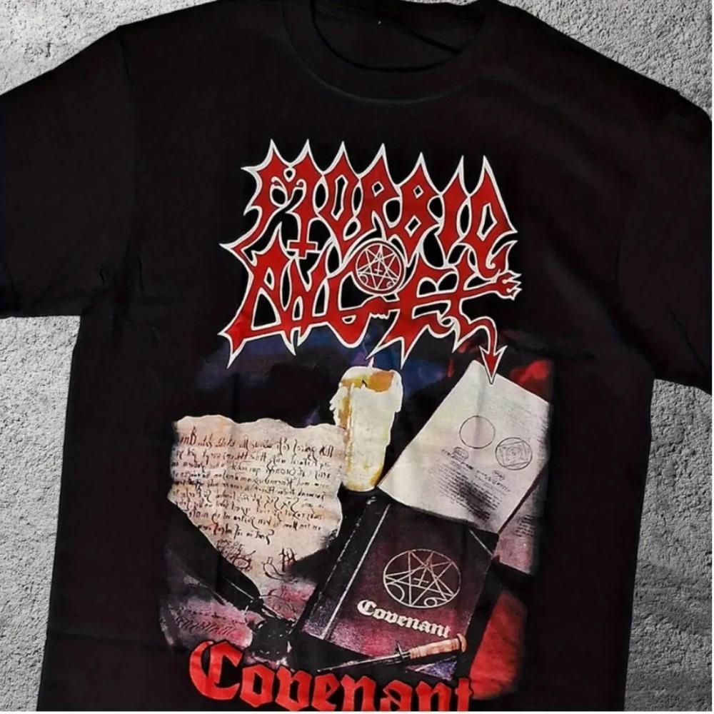 Morbid Angel Doppelseitiges Death Metal Band Pentagramm Baphomet Lyrik Grafikdruck Heavy Metal Streetwear T-Shirt M brown