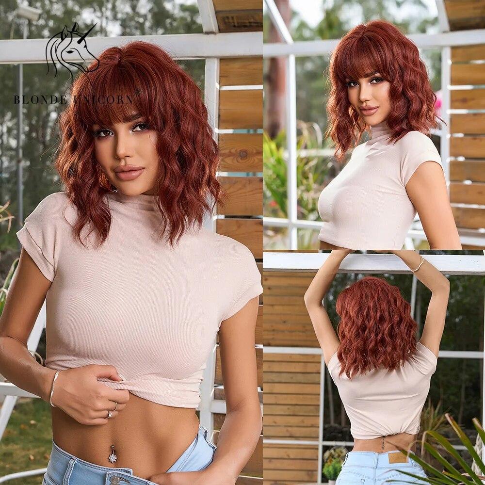 Blonde Einhorn Ombre Lila Rosa kurze Bob Perücken mit Pony Party Cosplay Halloween Naturhaar synthetische hitzebeständige Faser