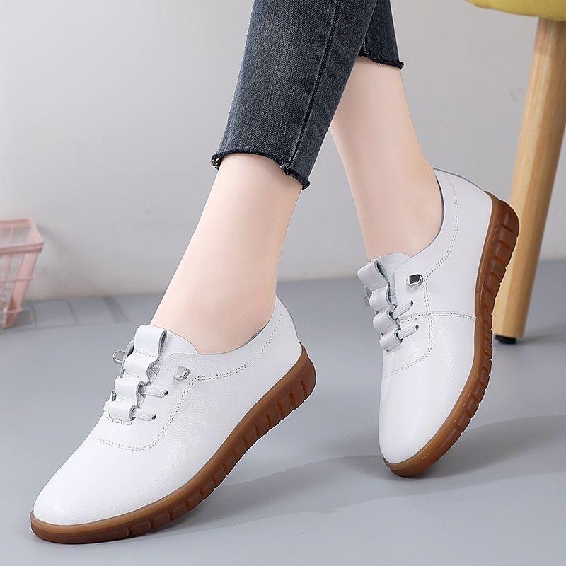Damen Kuhleder Schuhe Flache Oxfords Sommer Freizeit Sneaker Einzelne Schuhe Weiche Bequeme Schuhe 40 weiß