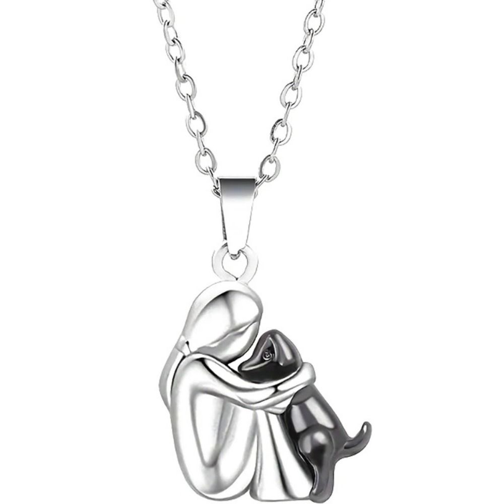 Kreative Mädchen Hunde Umarmung Anhänger Halskette Gold Silber Farbe Welpen Ohrstecker Halskette Mädchen Silve Black Necklace
