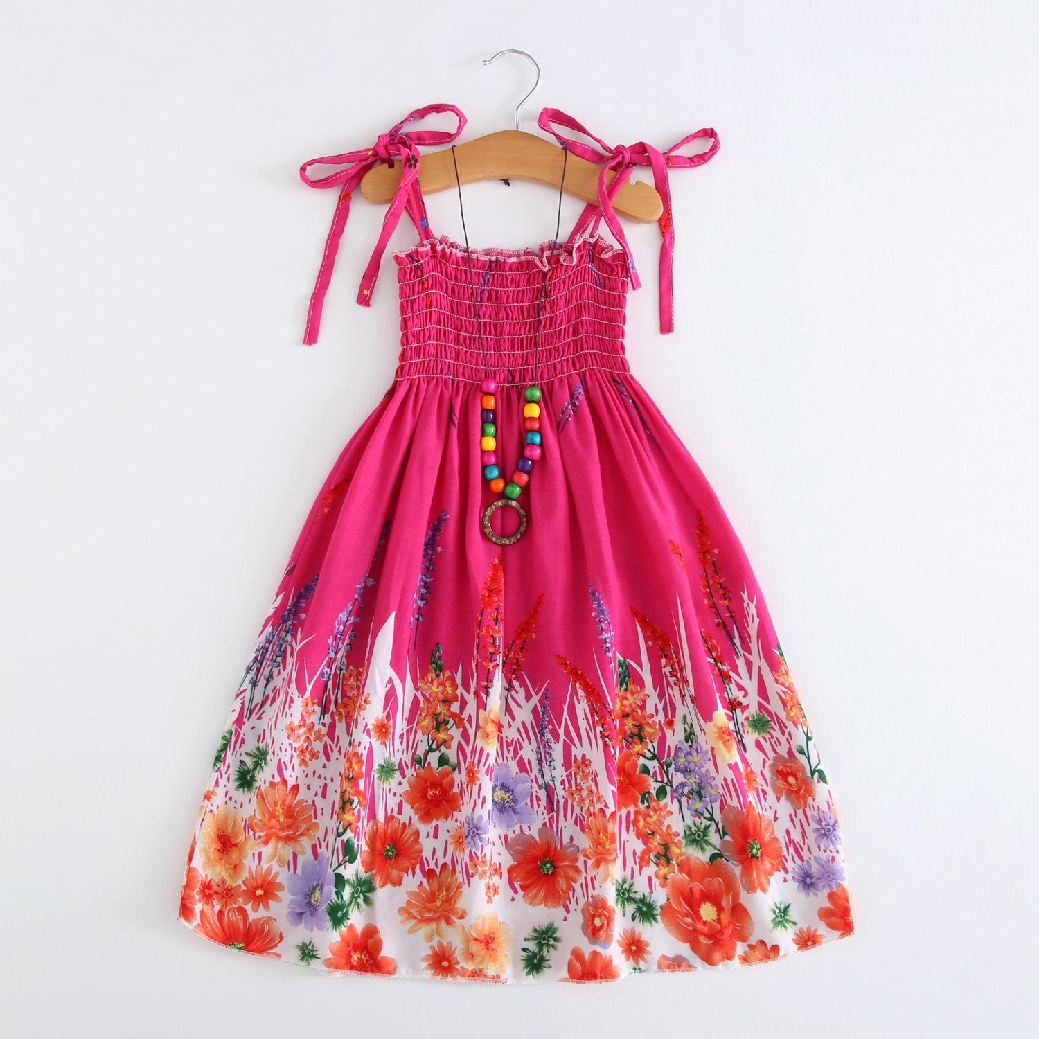 Sommer Mädchen Blumenkleid Träger Rüschen Bohemian Strand Prinzessinnenkleider für Mädchen Kleidung 2-12 Jahre 100 red