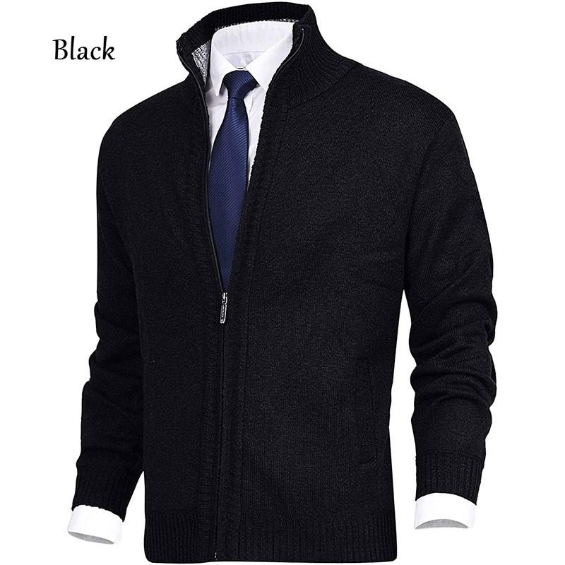 Lässige Strickjacke für Herren, schmale Passform, Fleece, durchgehender Reißverschluss, dicke Strickjacke, Winter-Outwear 4XL schwarz