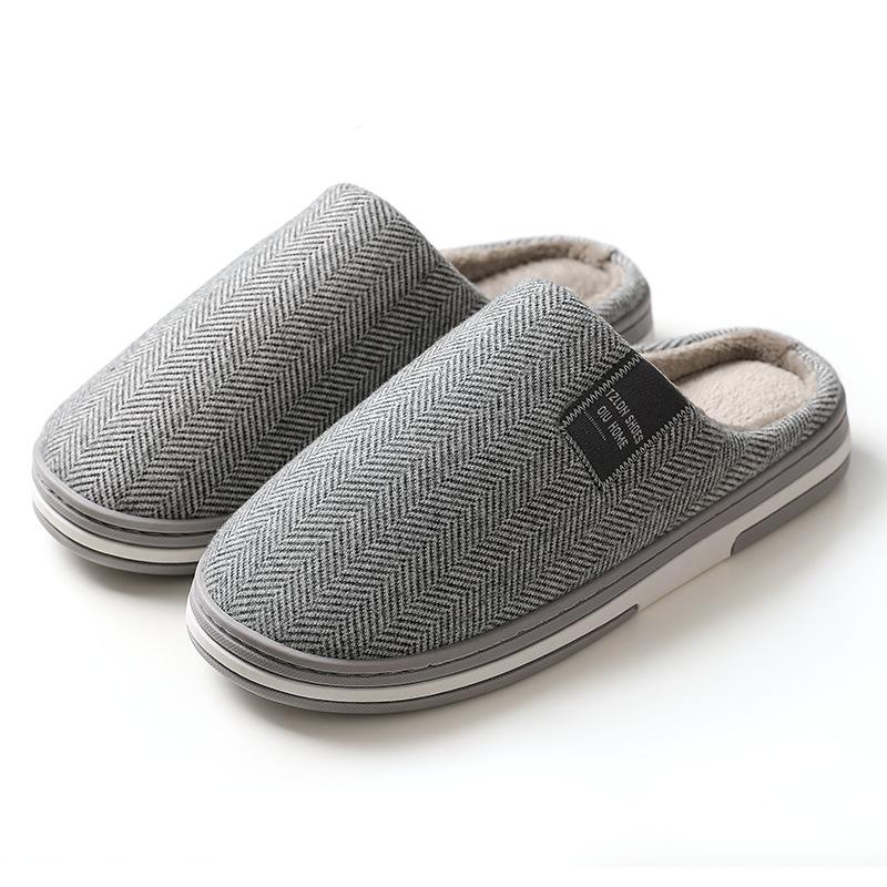 Mode Herren Baumwollpantoffeln Zuhause Rutschfest Zuhause Innen Heimtextilien Halbpaket Ferse Baumwollschuhe Winter 44-45(fit 43-44) licht grau