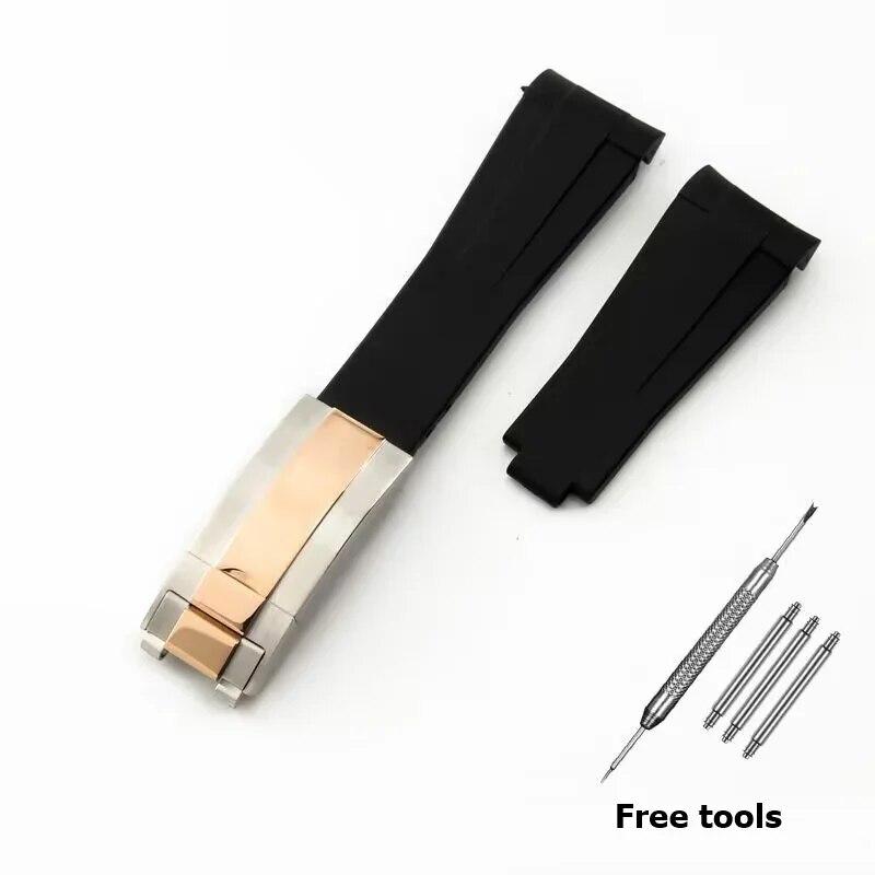 20 mm 21 mm Premium-Silikonarmband für Rolex Submariner DAYTONA GMT Yacht-Master Series Zubehör Ersatz-Uhrenarmband Black-R-2 20mm no logo