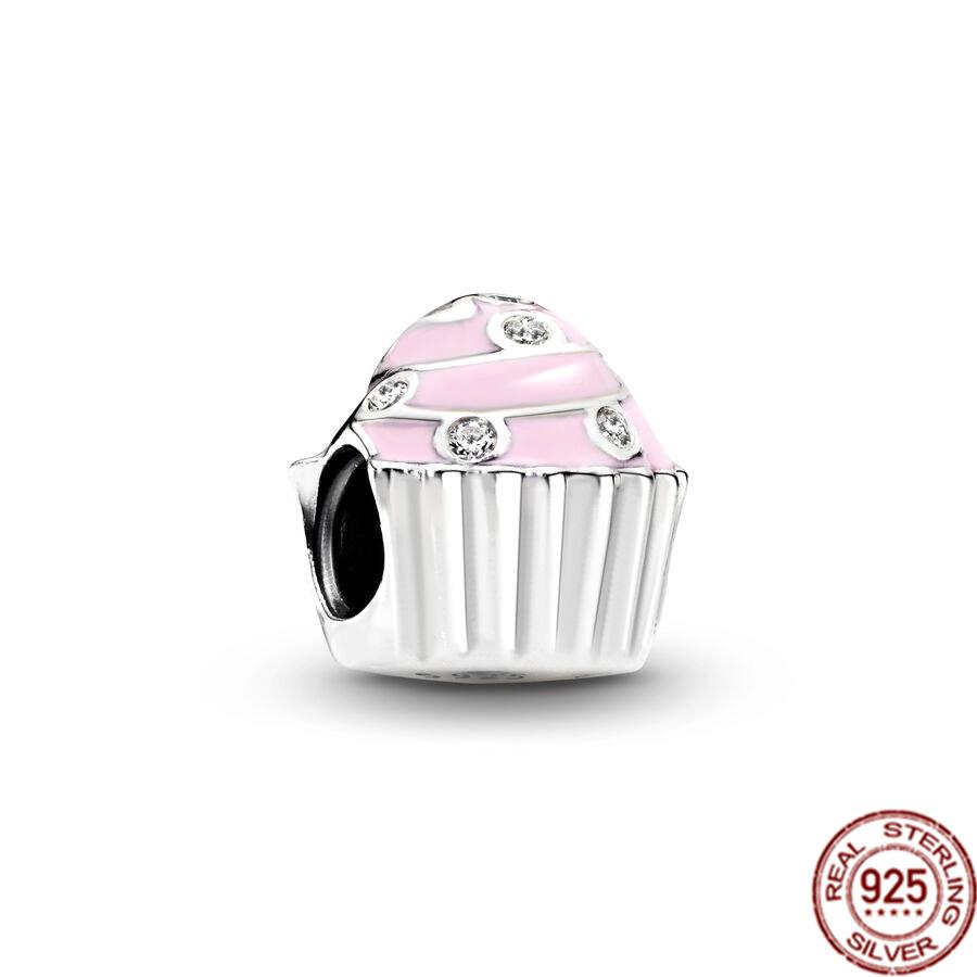 Heißer Verkauf Rosa Cupcake Tierfutter Schüssel & Kopfhörer Baumeln Charm Bead Fit Original Armband S925 Sterling Silber DIY Schmuck