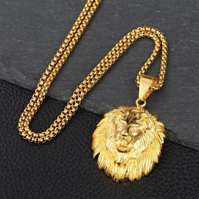 Neuer Stil Tier Langhaar Löwenkopf Anhänger Halskette für Männer Mode Schiebendes Tier Hängende Halskette Halsketten Zubehör gold