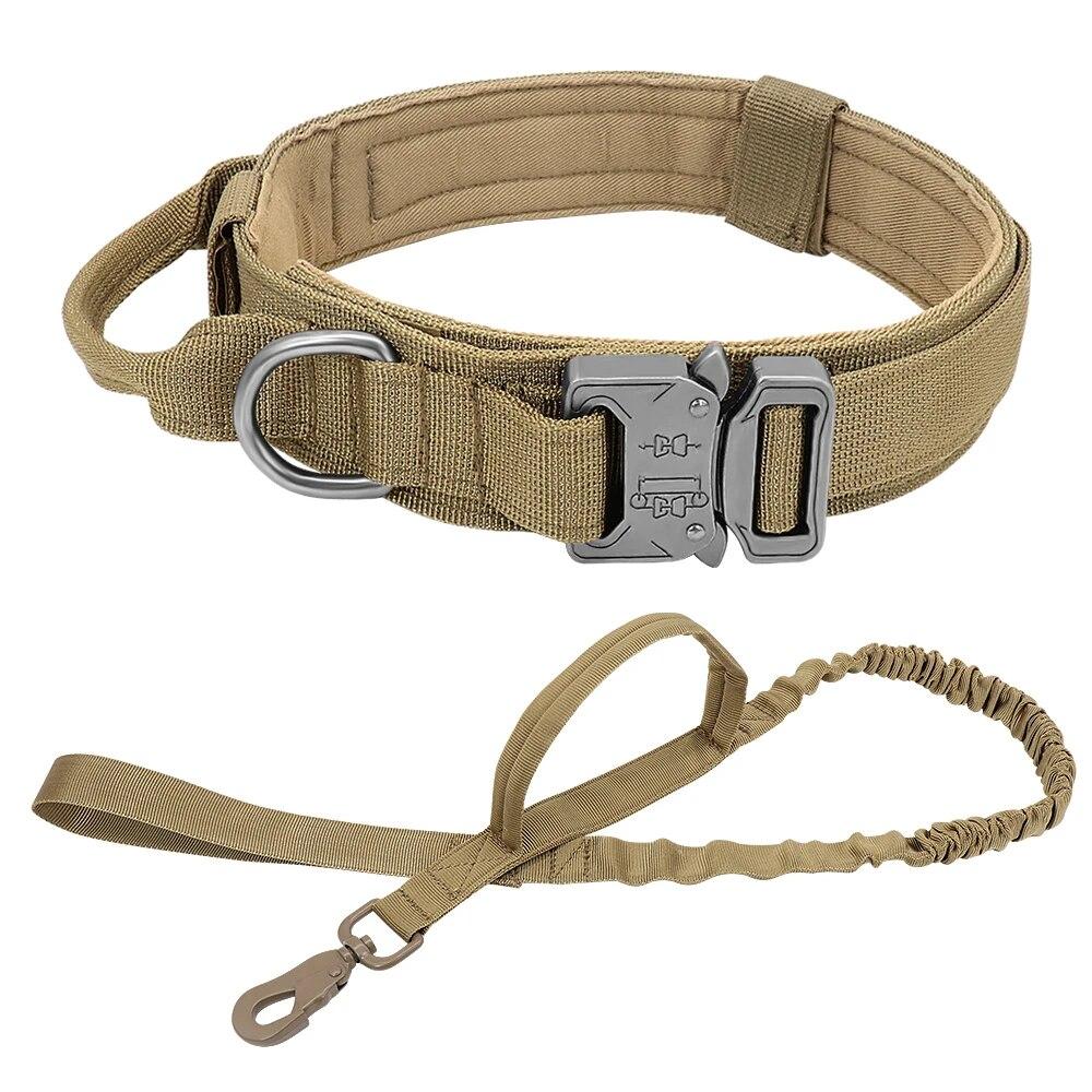 Starkes militärisches taktisches Hundehalsband, Bungee-Leine für Haustiere, strapazierfähiges Nylon-Trainingshalsband für Haustiere mit Griff, große Hunde, Französische Bulldogge XL khaki