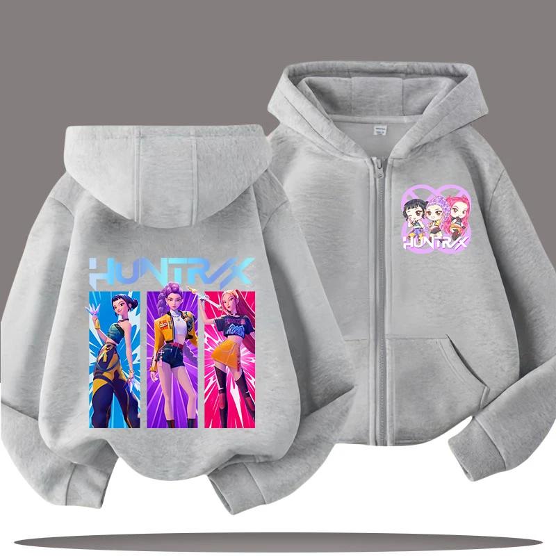 Lustige Sweatshirts mit Reißverschluss Kpop Dämonenjäger Hoodie Kinderkleidung Kind Mädchen Junge Sweatshirt Reißverschluss Kapuzenpullover Lässiges Oberteil 140