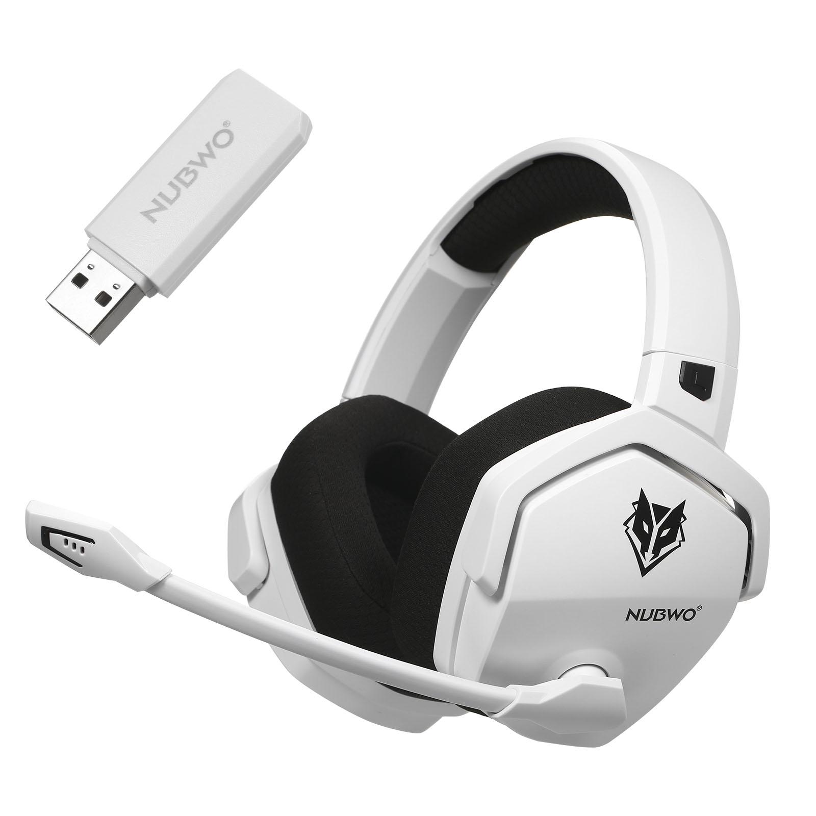 NUBWO G06 Kabelloses Gaming-Headset für PS5, PS4, PC, Laptop, Geräuschunterdrückung, Over-Ear-Kopfhörer mit weiß