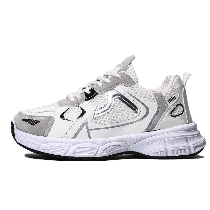 Neue Damen-Sneaker Dicksohlige Dad's Shoes Modische Mesh Atmungsaktive Sneaker Outdoor Schwammsohle Kleine Weiße Sneaker 40 white