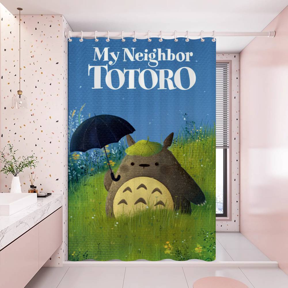Anime Mein Nachbar Totoro Modern Schlicht Duschvorhang Badezimmer Dekorativ Polyster Duschvorhang mit Haken 150x180 cm