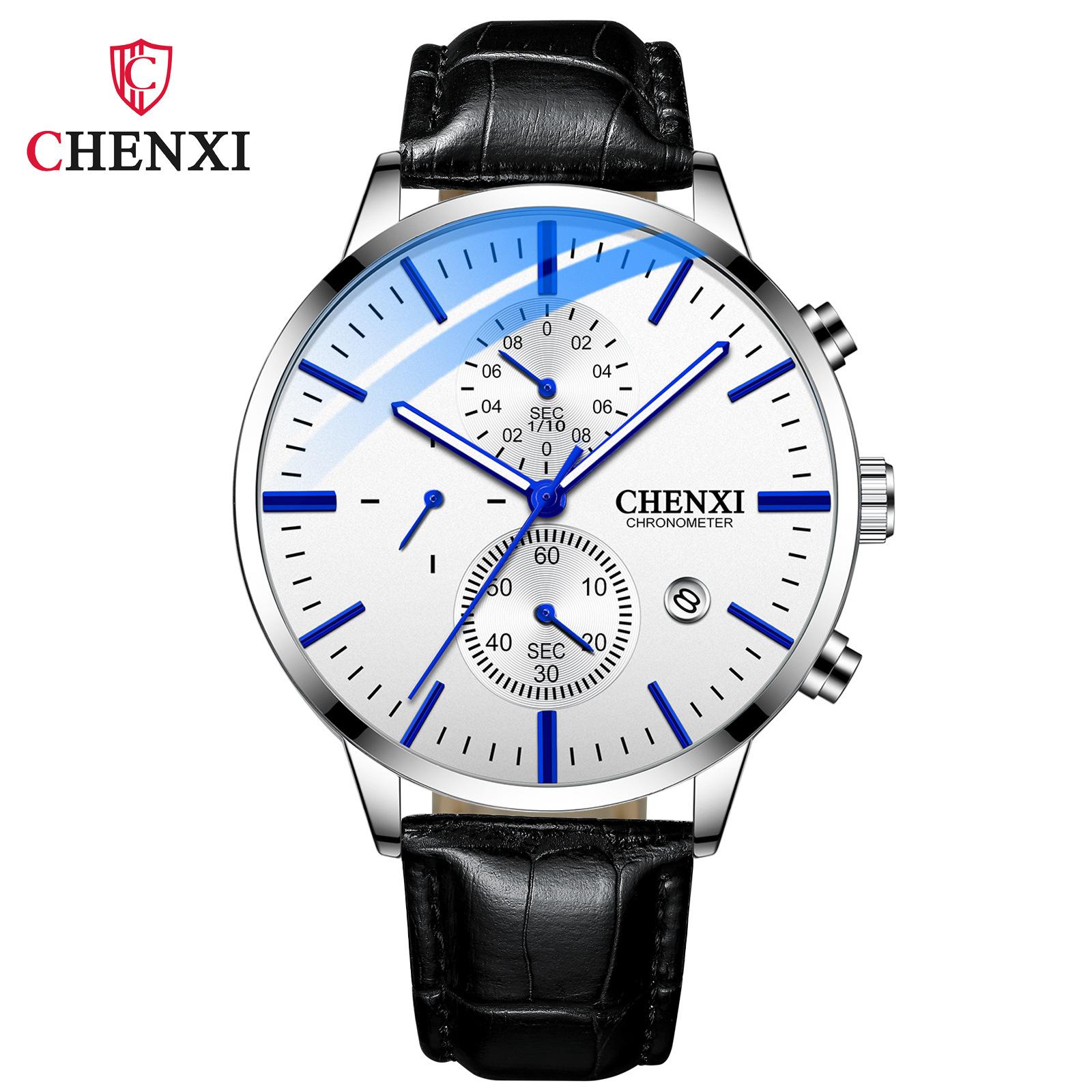 Neue TOP Marke Luxus herren Uhr Mit Box Männer Multifunktionale Kalender Lederband Wasserdicht männer Quarz Uhren weiß
