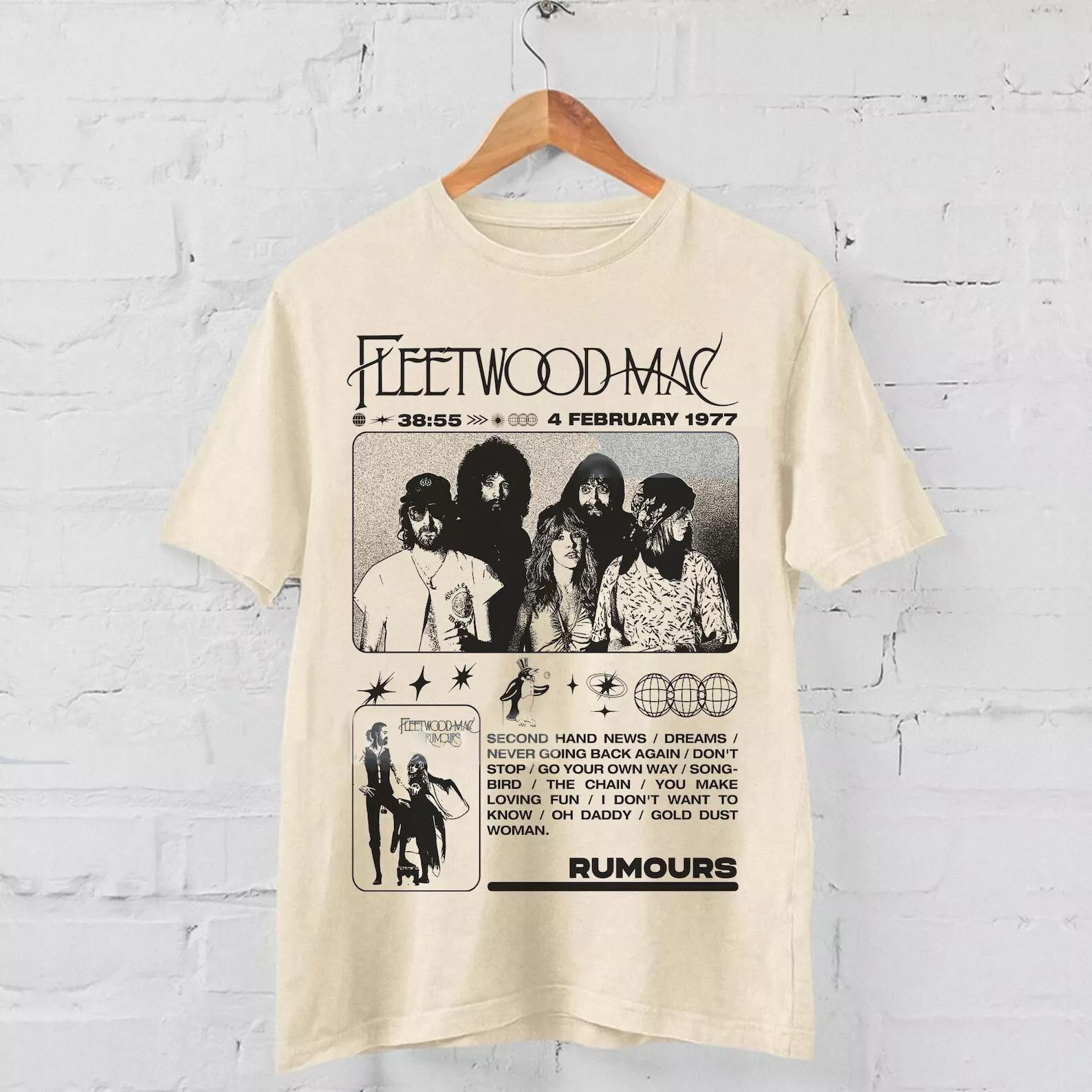 Sommer Neues Herren T-Shirt Vintage 90er Fleetwood Mac Rumors 1977 Musikband T-Shirt Vintage Mode Unisex Kurzarm Oberteil M