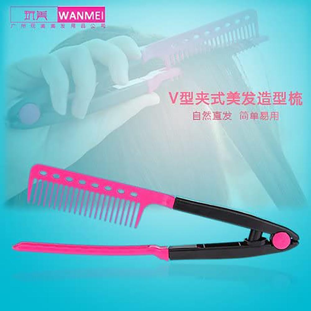 Haarglättkamm Haarschnitt Antistatisch V-Form Kamm Klemme Friseurbedarf Styling Rosarot