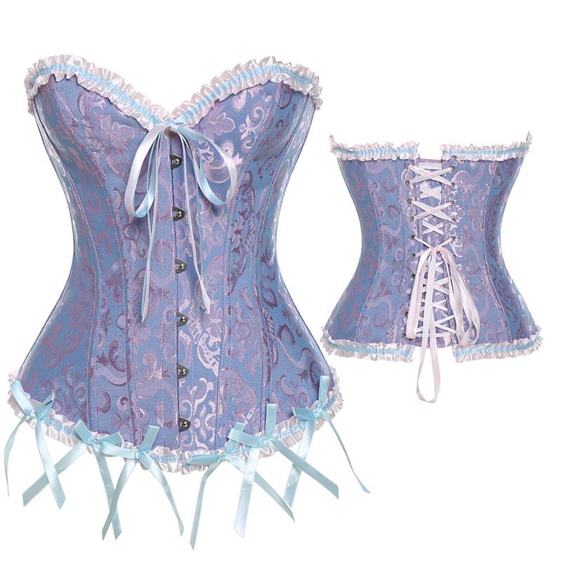 Damen-Korsett mit Schnürung, ohne Knochen, Überbrust-Bustier, Steampunk-Korse, Sanduhr-Bodyshaper-Korselett 6XL blau