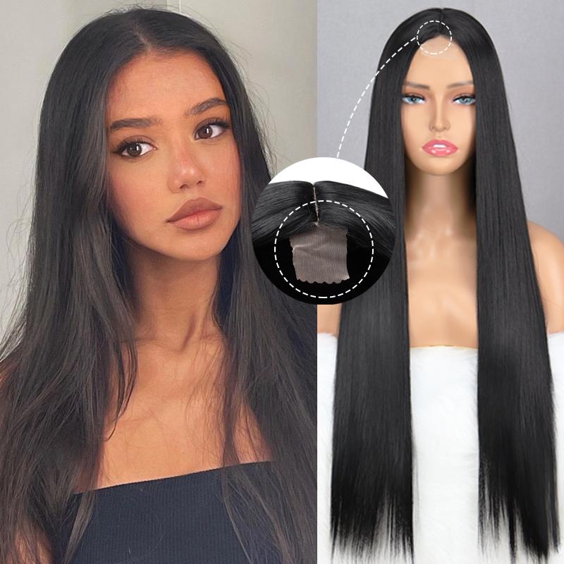 MERISIHAIR Damen-Perücke, lang, gerade, Kunstfaser, Ombré-Blond, ohne Pony, für den täglichen Gebrauch, Cosplay-Perücke mit Spitze vorne
