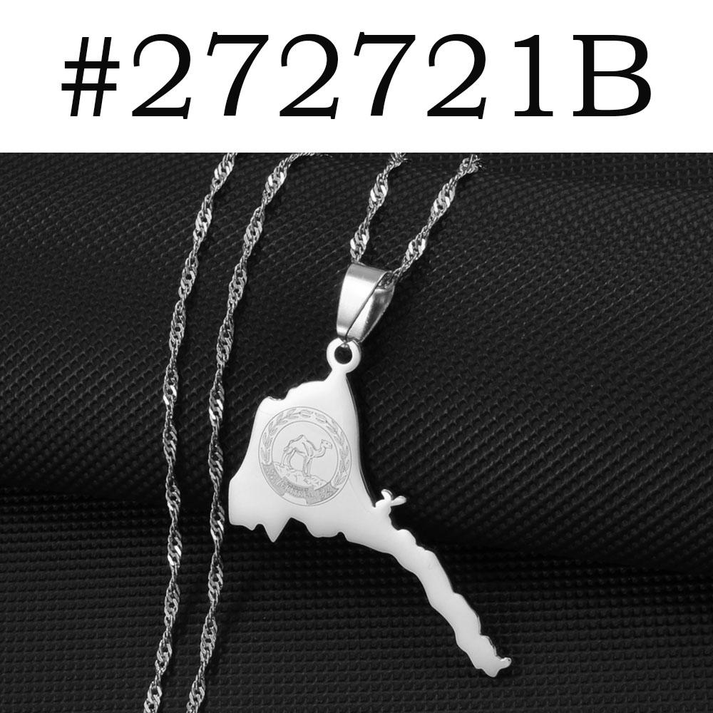 Eritrea Karte Flagge Anhänger Halskette Silber/Gold Farbe Edelstahl Schmuck für Frauen - Männer Afrikanische Karte von Eritrea #272621 Water Wave Chain&45cm / 17.7 inches grün