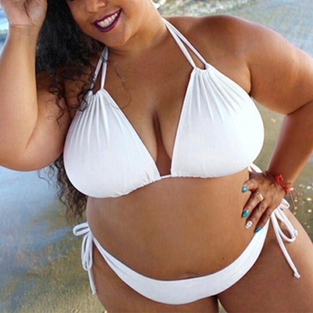 Damen-Bikini in großer Größe, einfarbig, Träger mit hängendem Hals, geteilter Badeanzug, Badeanzug XXXXL weiß