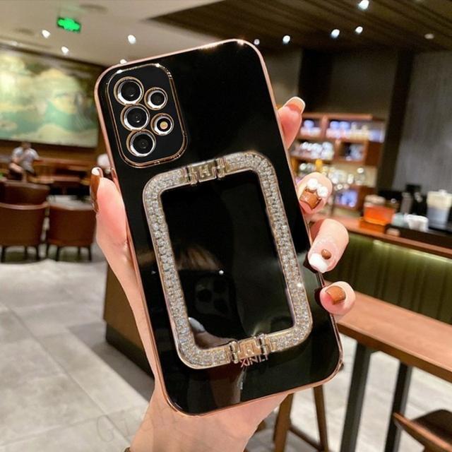 Korea 3D Crystal Folding Holder Plating Handyhülle für Samsung S22 S21 Plus Ultra S20 FE S10 Plus Note 20 Pro Glitzer Strass Diamant Standschale for samsung S21 ULTRA schwarz