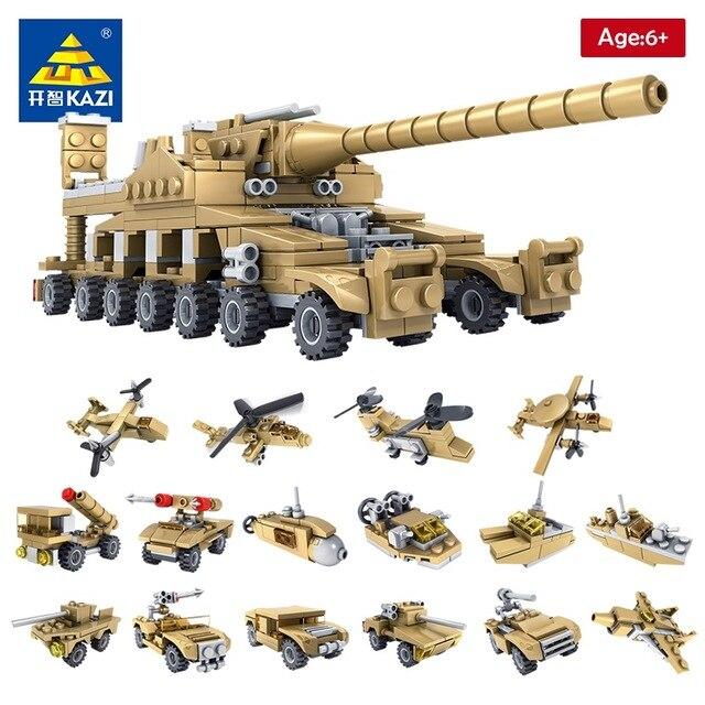 KAZI Militärpanzer-Bausätze, 16 in 1, Modellbaustein-Spielzeug, Kindergeschenk, Spielzeug für Jungen, modulare Kunststoffbausteine