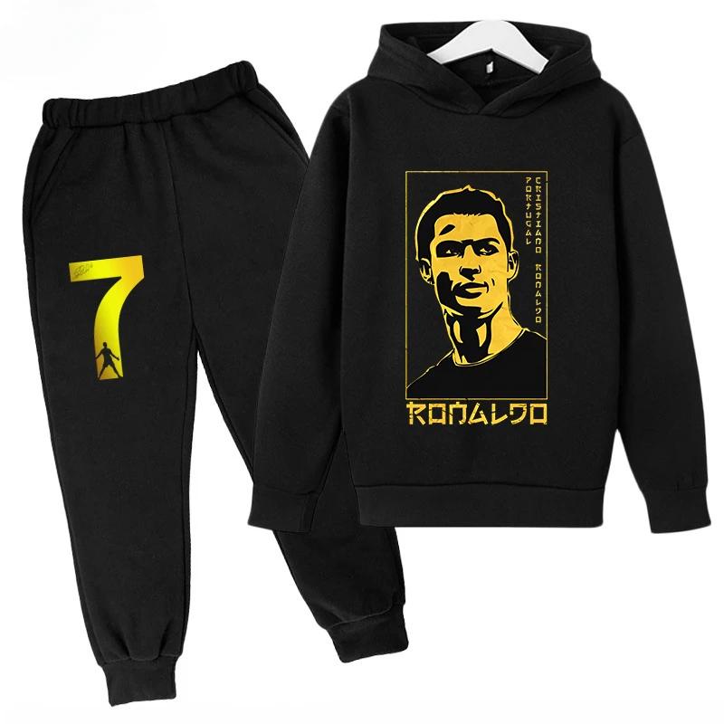Kinder Sport Kapuzenpullover Set Sweatshirt Hose 2-teiliges Set für Jungen und Mädchen Ronaldo Avatar Aufdruck Kinderkleidung Mädchen 110