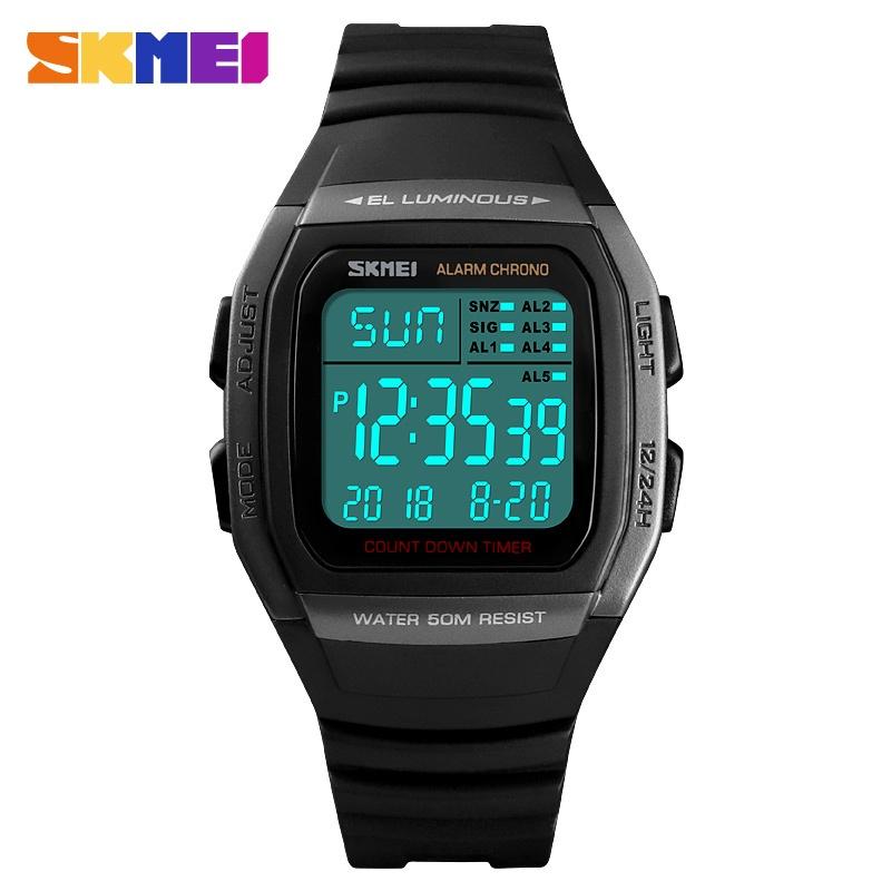 SKMEI Luxusmarke Herren Sportuhren LED Digitaluhr Herren Wasserdicht Militär Armbanduhren silber
