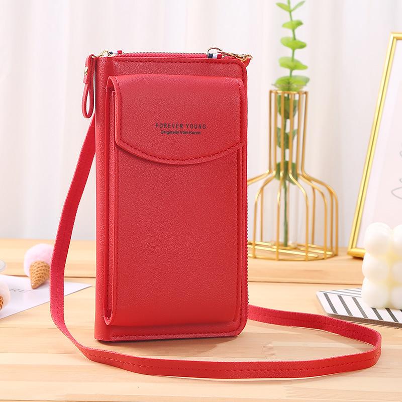 Damen-Handytasche, PU-Leder, Umhängetasche, Mini-Geldbörse, Geldbörse, Schultertasche, Reißverschluss-Handtasche rot