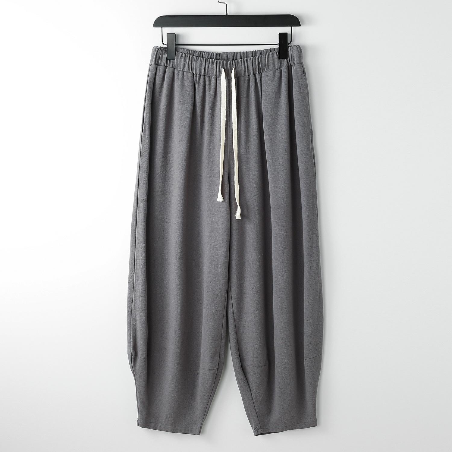 Hosen Große Größe Sommer Männer Baumwolle Hohe Große Größen Breite Bein Leinen Hose Übergroße Jogger Hosen Männlich Plus größe Lose Hosen Männer 6XL grau