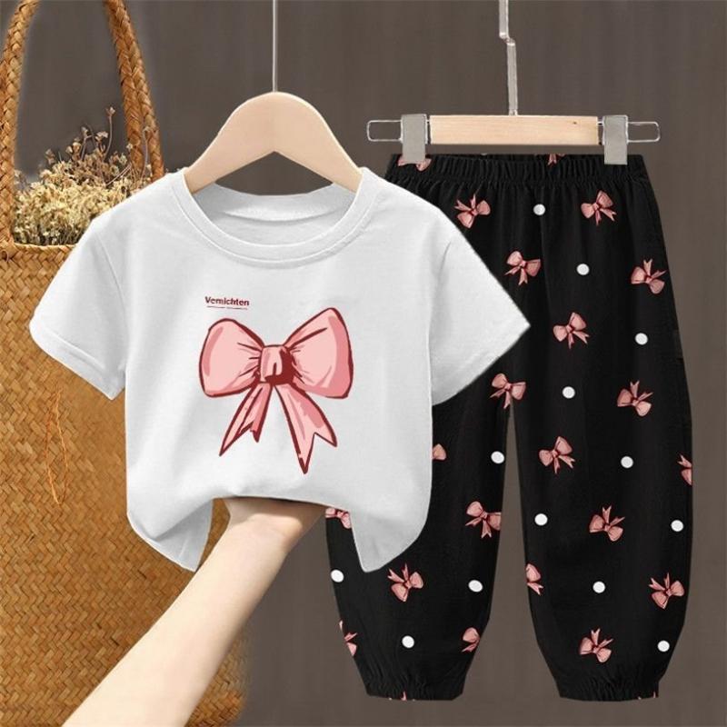2 Teile/satz Sommer Sets Kinder Kleidung der Mädchen Kinder Kleinkind Kleidung Niedlich Mode T-shirt Top + Hosen Baby Mädchen Kleidung 90 weiß