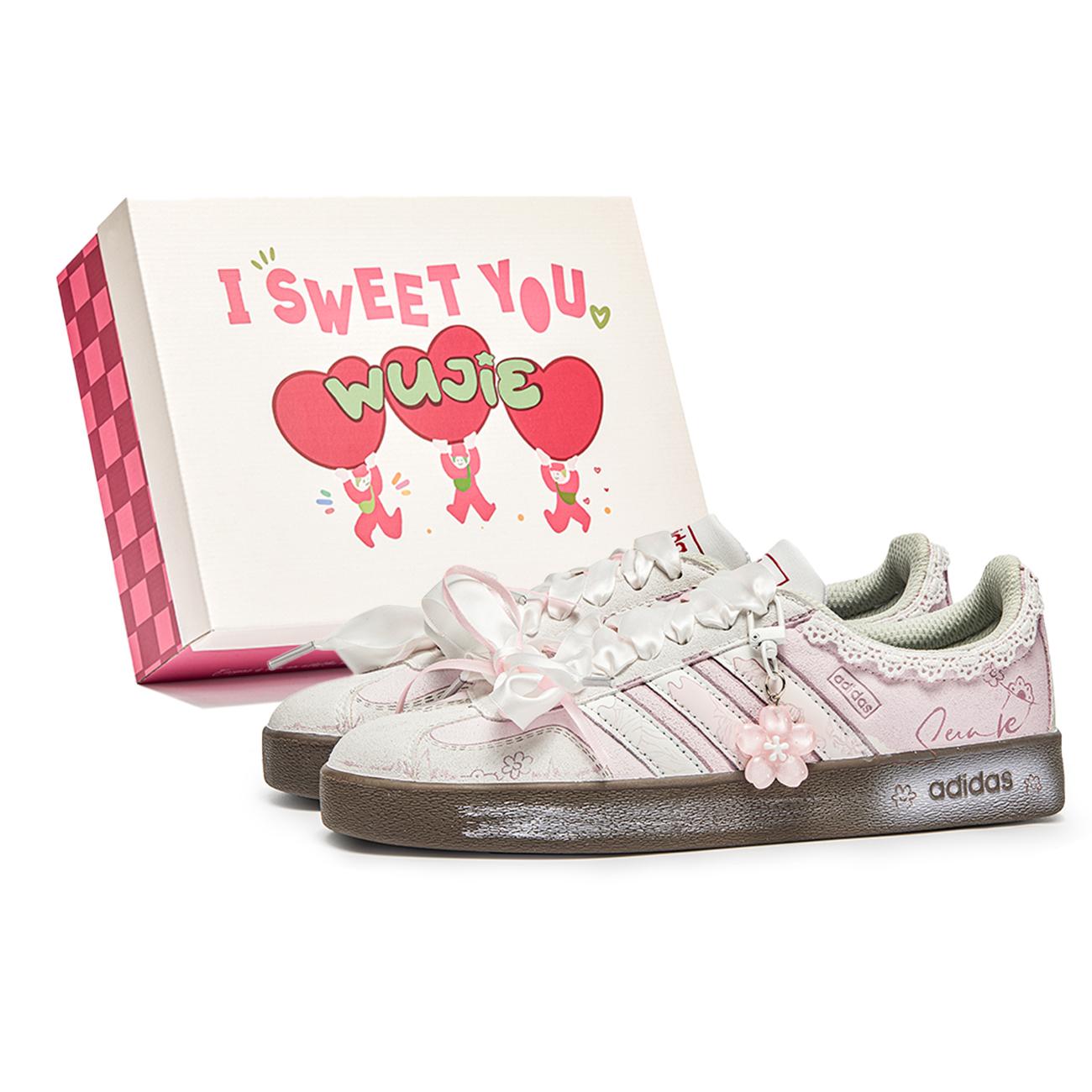 Adidas WuJie, Box, Pfirsichblüten-Katzen-Dämpfung Niedrige Skateboard-Schuhe Unisex Rosa Braun HQ1802(Team1173-S-BOX) 44⅔