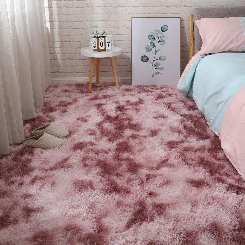 Teppich Schlafzimmer Nachttisch Teppich Plüsch Wohnzimmer Vollbodenmatte Mädchen Ins Zimmer Schmutziger Teppich Sofa Teppich Warm Große Fläche Kissen 40*120cm violett/rosa