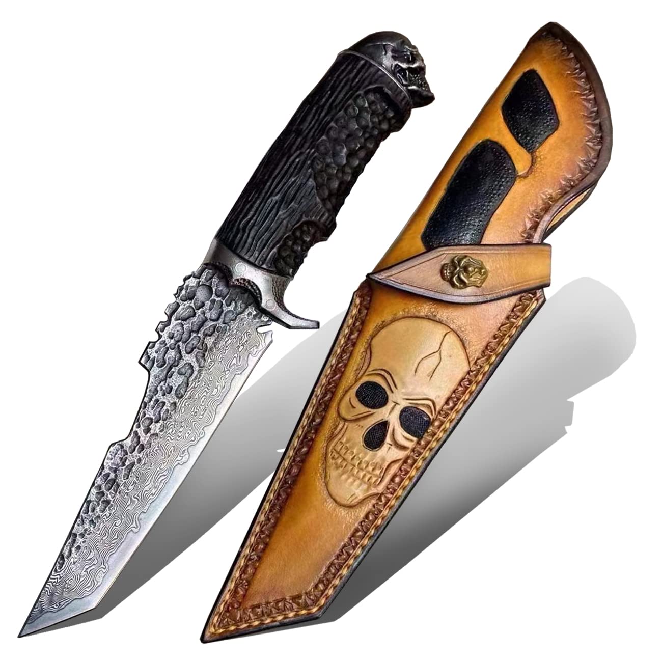 Dcenrun Super Premium 93 Lagen Damastmesser Scheide Messer Tsuchime Kurokato Messer Outdoor Camping Angeln [Grim Reaper/Shinigami II]