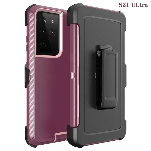 Hybrid Heavy Duty Armor Stand Case für Samsung Galaxy S24 S23 S22 S21 S20 Ultra S10 Plus Note 20 10 9 8 Otter Case Boxhalter mit Gürtelclip-Abdeckung For Galaxy S10 Plus wein rot