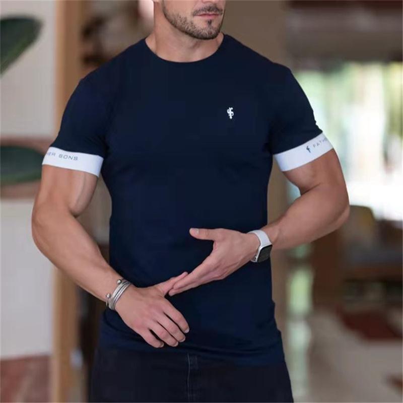 Gym T-Shirt Herren Kurzarm T-Shirt Lässiges Slim T-Shirt Männlich Fitness Bodybuilding Shirt Workout T-Shirt Tops Sommerkleidung S navy blau