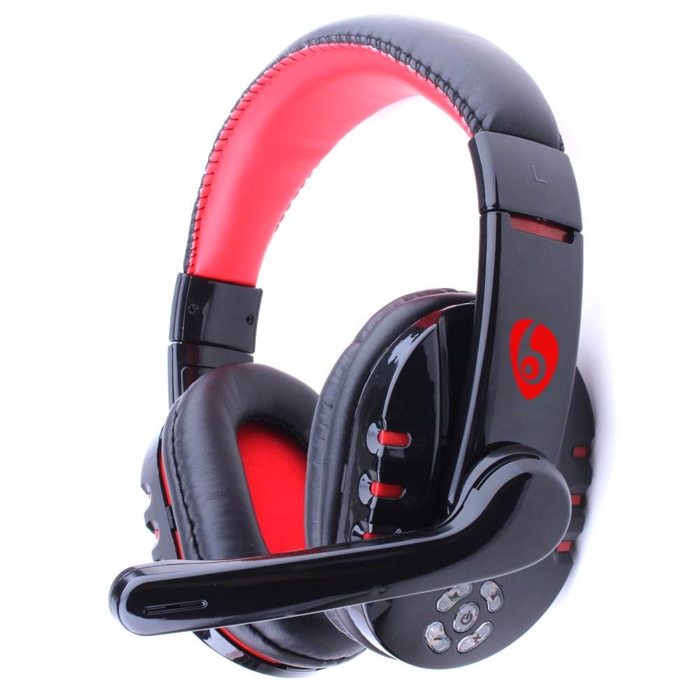 Drahtloser Bluetooth-Kopfhörer mit Mikrofon-Ohrhörern, Bass-Musik-Headset für Ps4, Play Station 4, Spiel-PC, Chat-Computer rot