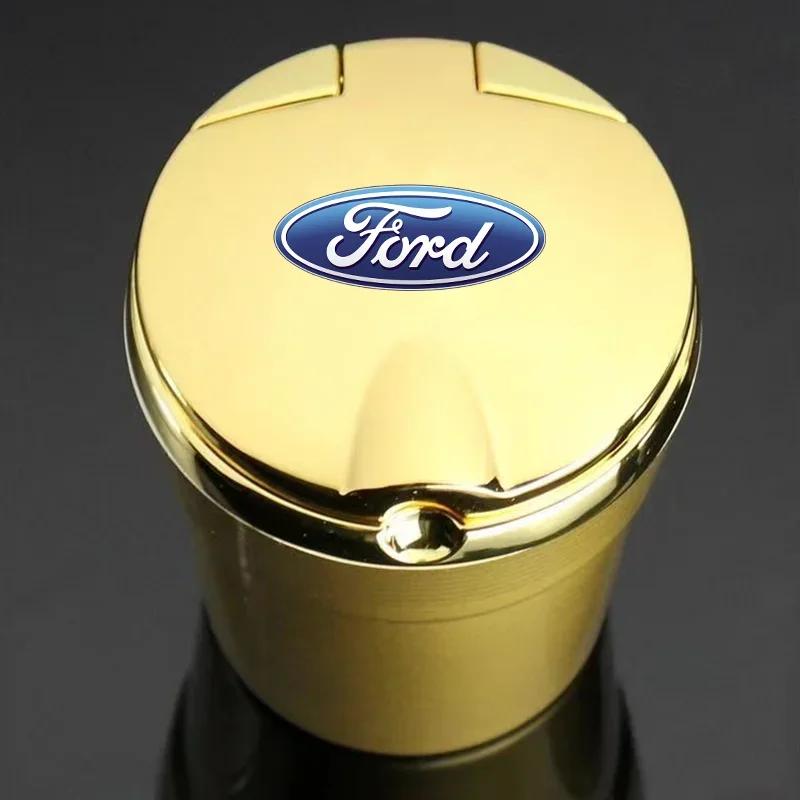 Neuer 2026 Autoaufkleber 2025 Heißer Auto-Aschenbecher mit LED-Licht Rauchloser Auto-Getränkehalter Für Fords 2 3 4 5 MK 2 6 7 Ranger Fiesta Kuga gold