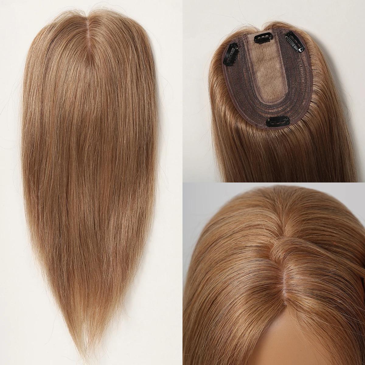 HAIRCUBE 12-Zoll-Echthaar-Topper für Damen, goldblond, Highlights, Haarteile für Frauen, Haarausfall, Seidenbasis, Clip-in-Topper, 150 % Dichte white