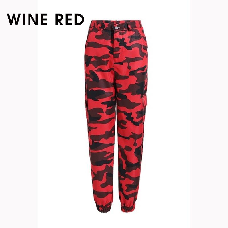 Damen High Waist Slim Cargo Camouflage Hose Plus Size Lose Hip Hop Hose Outdoor Sport Jogging Hose S-3XL S wein rot