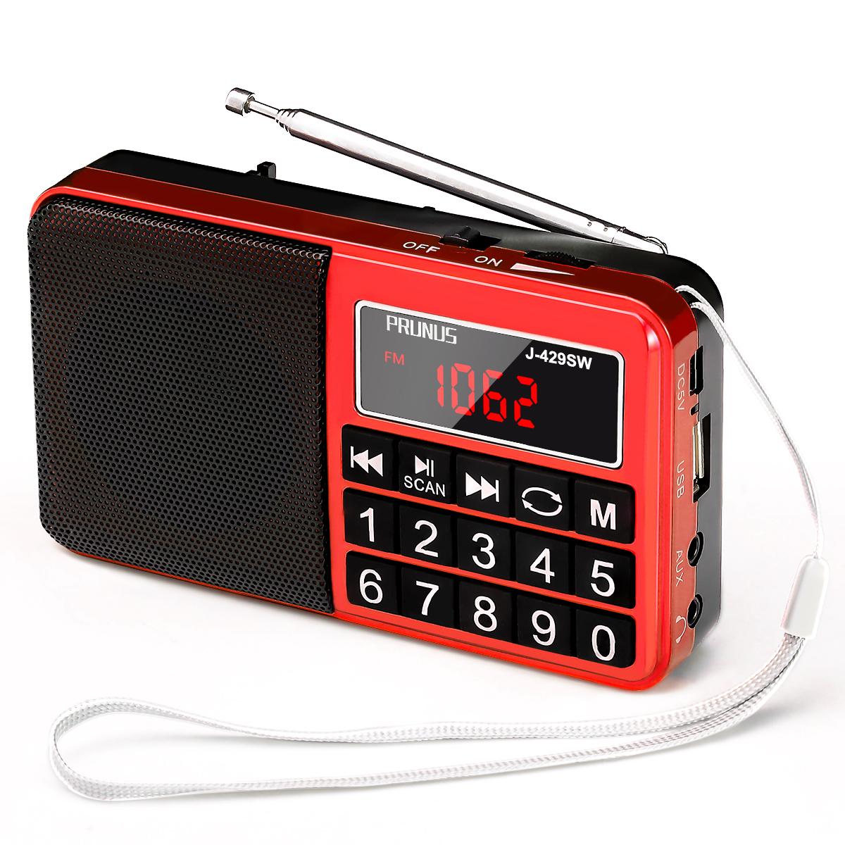 Digitales tragbares Radio AM SW Super Bass Stereo FM Radio Lautsprecher mit TF USB AUX Lock Button Wiederaufladbarer Akku rot