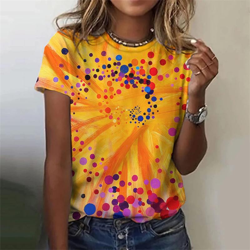 T-Shirt mit 3D-Print für Damen, bunt, Gothic-Grafik, für den Sommer, Urlaub, Party, T-Shirt für den Alltag, lässig, kurzärmelig, Damenkleidung 2XL