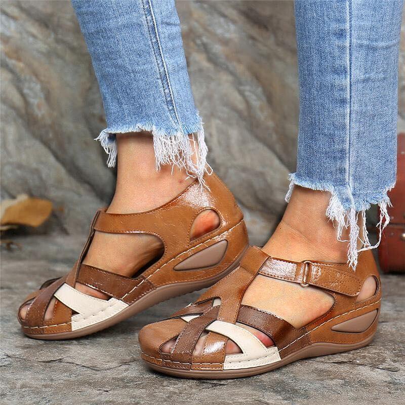 Neue Sommer Frauen Premium Orthopädische Offene spitze Sandalen Weiblichen Hausschuhe Vintage Anti-slip Atmungsaktive Hausschuhe Plus Größe Sandalen 39 braun