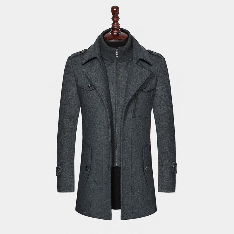 Trenchcoat für Herren, Wollmantel für Herren, Jacken für Herren, modische Jacke und Mantel, Herrenmantel, Doppelkragenmantel, kältebeständige Jacke M grau