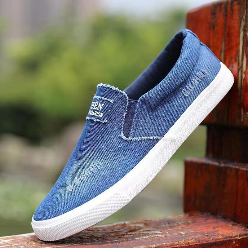 Sommer-Sneakers aus Denim, Schuhe für Herren, Canvas-Schuhe, Slip-On-Sneakers für Herren, flache Schuhe, atmungsaktive Halbschuhe für Herren 39 dunkelblaue