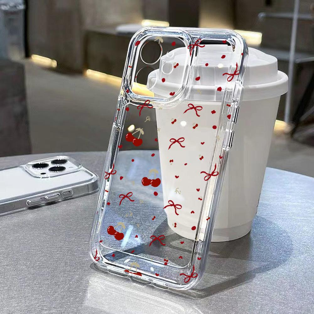 Niedliche Schleife Kirsche Handyhülle Für iPhone 16 Pro Hülle iPhone 13 11 15 12 14 Pro Max XR XS X 7 8 Plus SE Stoßfest Klare Hülle For iPhone 16 Pro gray